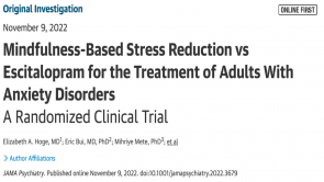 JAMA：MBSR在治疗焦虑症方面不劣于艾司西酞普兰